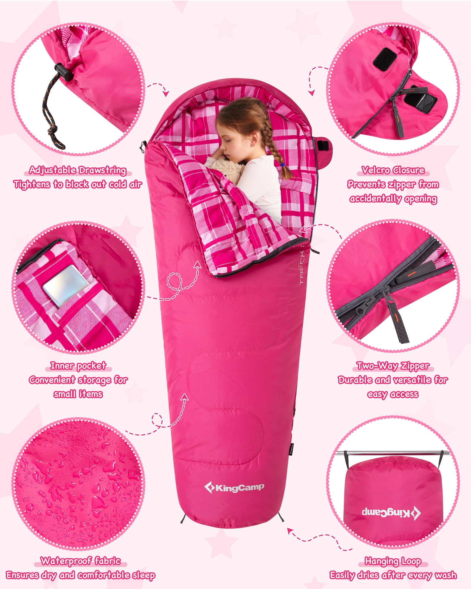 KingCamp Kids Mummy Sleeping Bag with Adjustable Drawstring Tightens to Block out cold air