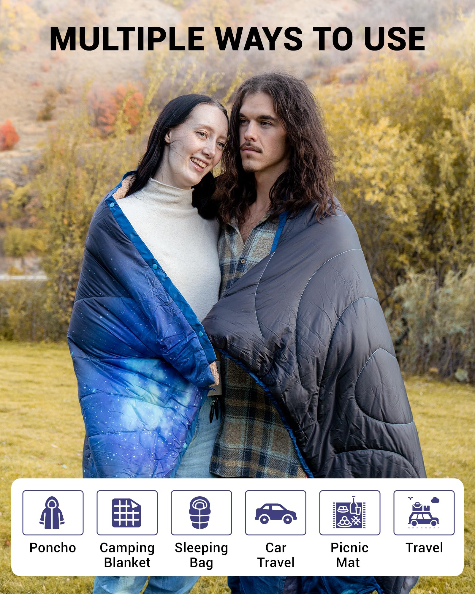 KingCamp Large Sherpa & Water-Resistant Picnic Blanket can be Use As PONCHO Sleeping Bags Picnic Mat