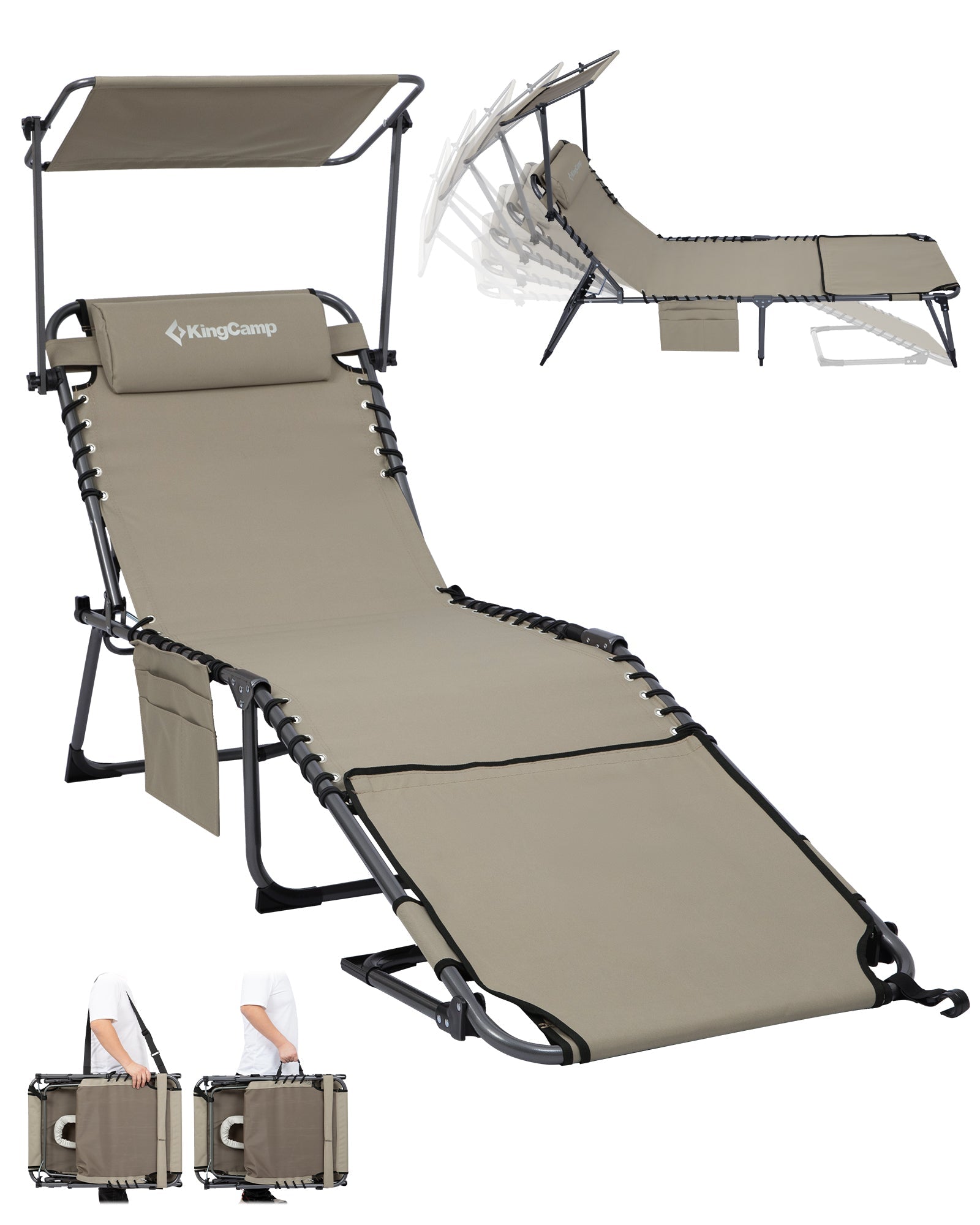 KingCamp MAGNOLIA B30 Folding Tanning Chair with Face Hole & Canopy Shade | 400lb Capacity