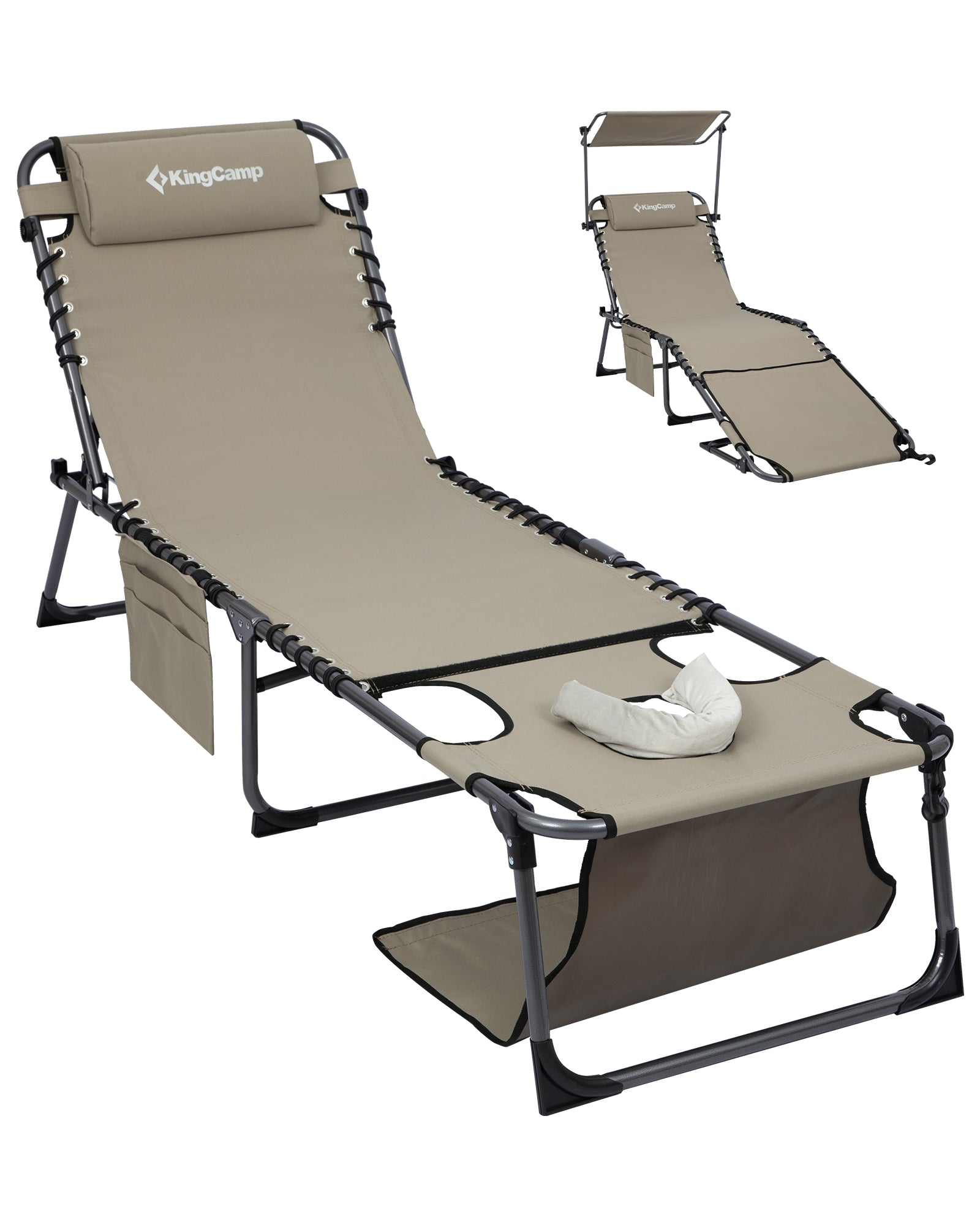 KingCamp MAGNOLIA B30 Folding Tanning Chair with Face Hole & Canopy Shade | 400lb Capacity