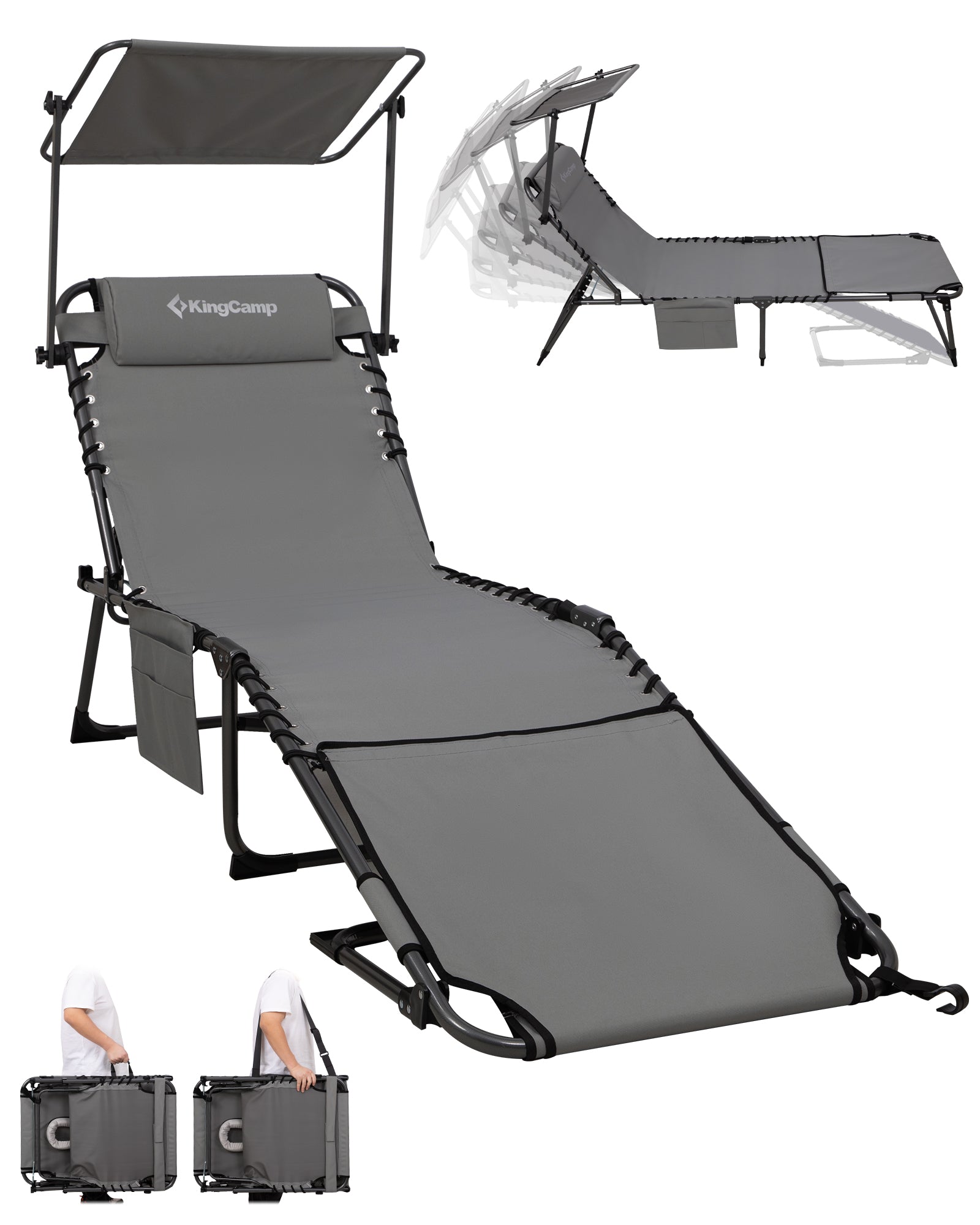 KingCamp MAGNOLIA B30 Folding Tanning Chair with Face Hole & Canopy Shade | 400lb Capacity