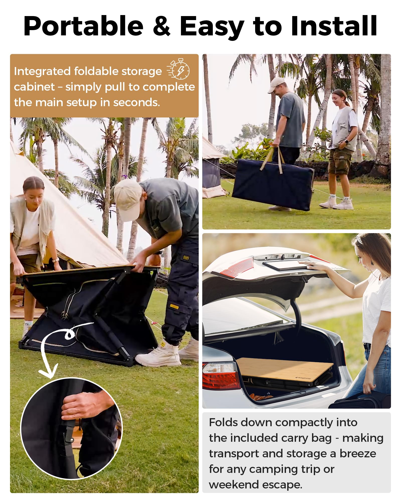 KingCamp Portable Camp Kitchen Table – Bamboo Top Grill Station with W