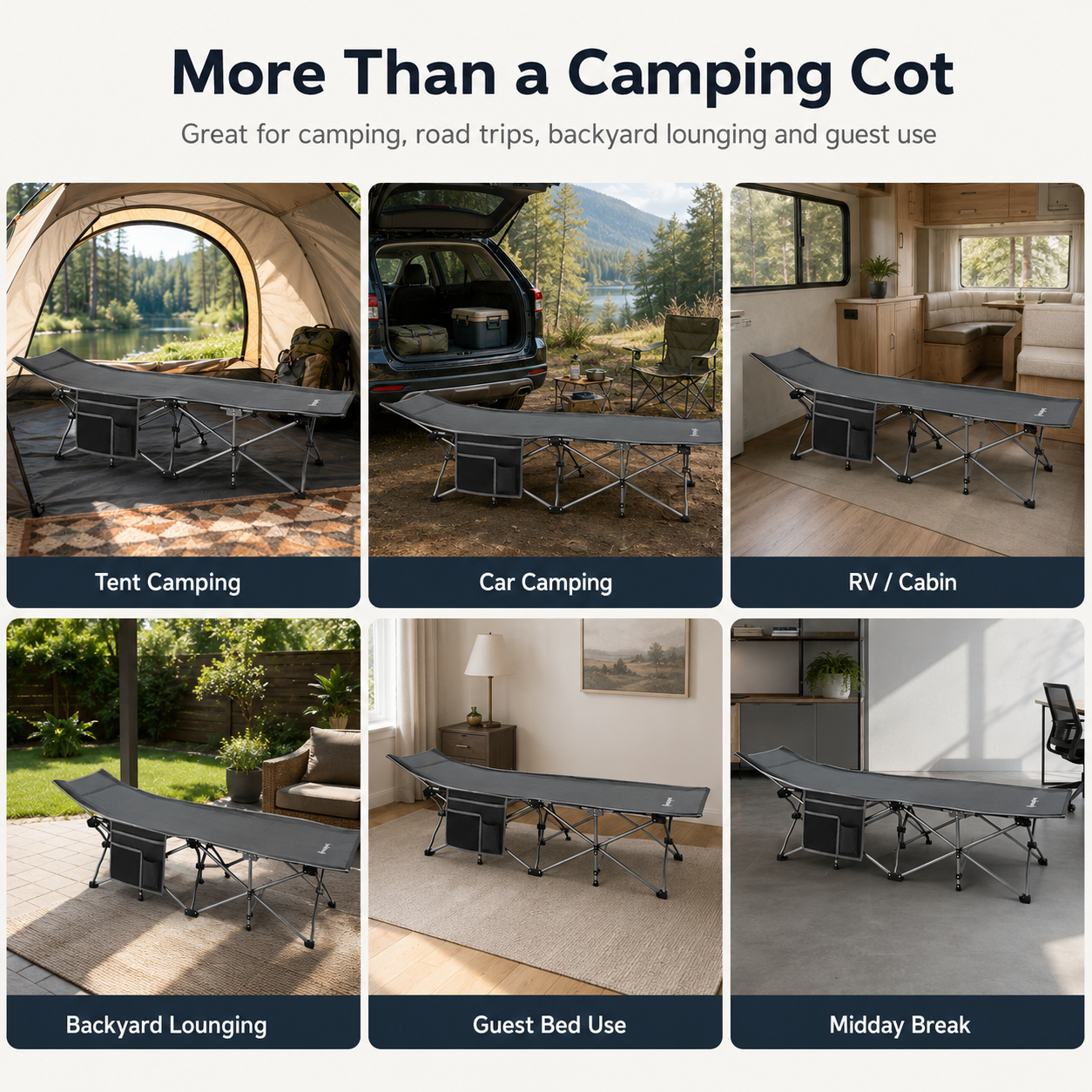 KingCamp Ravon C10 Camping Cot | Quick-Folding 10-Leg Cot with Ergonomic Raised Head, 264lb Capacity, Padded Headrest & Side Pocket