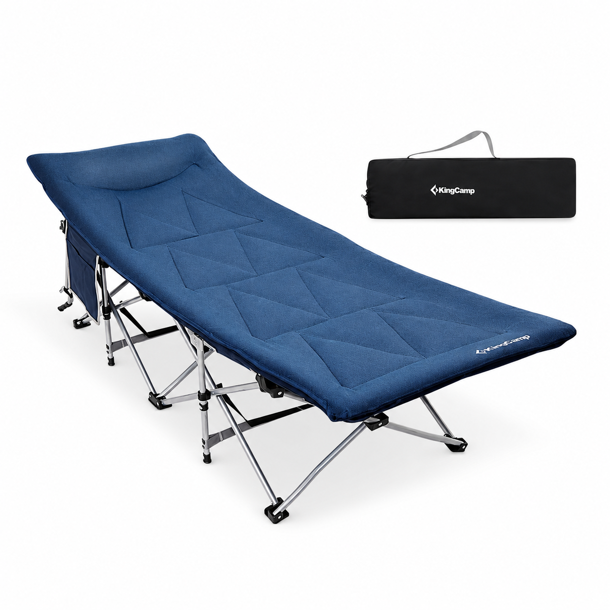 KingCamp Ravon C20 Folding Camping Cot, 400 lbs Heavy Duty Portable Sleeping Bed with Padded Headrest, 10-Leg Steel Frame & Side Pocket