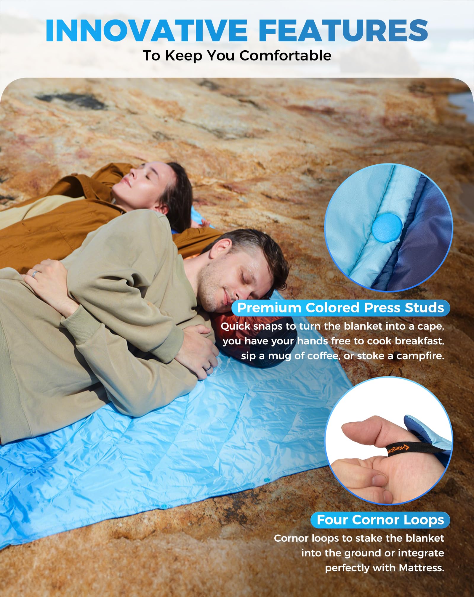 KingCamp SMART 150 XL Ultralight Camping Blanket ¨C Packable, Wearable & Water-Repellent for Outdoor & Stadium Use