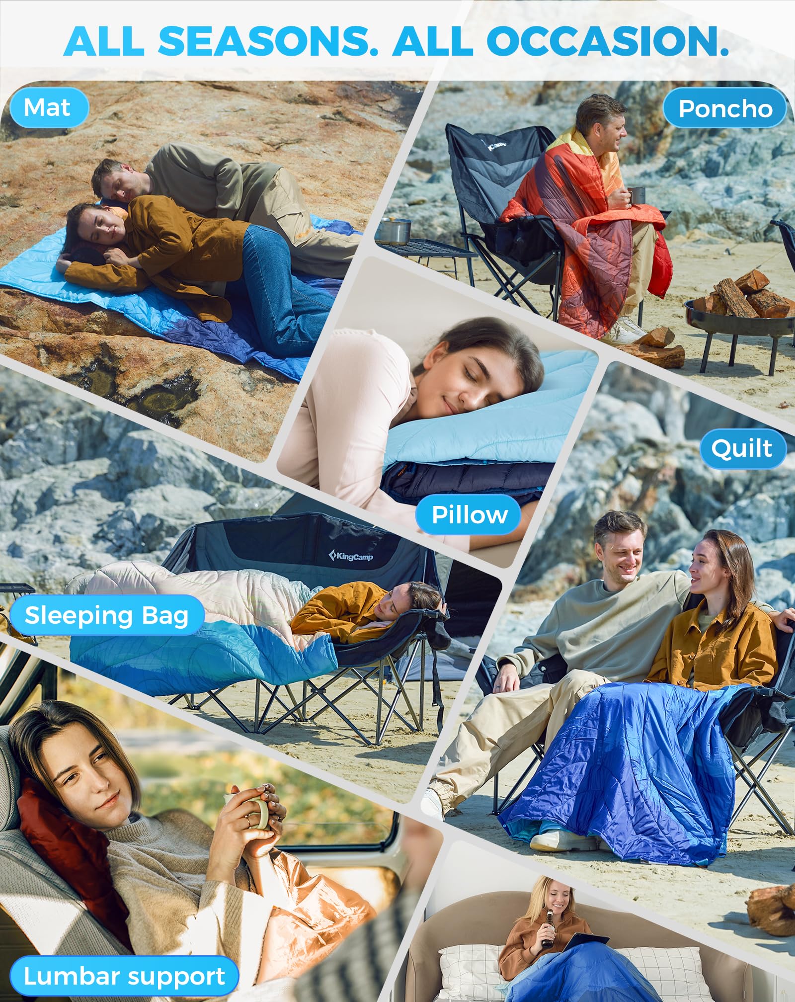 KingCamp SMART 150 XL Ultralight Camping Blanket ¨C Packable, Wearable & Water-Repellent for Outdoor & Stadium Use