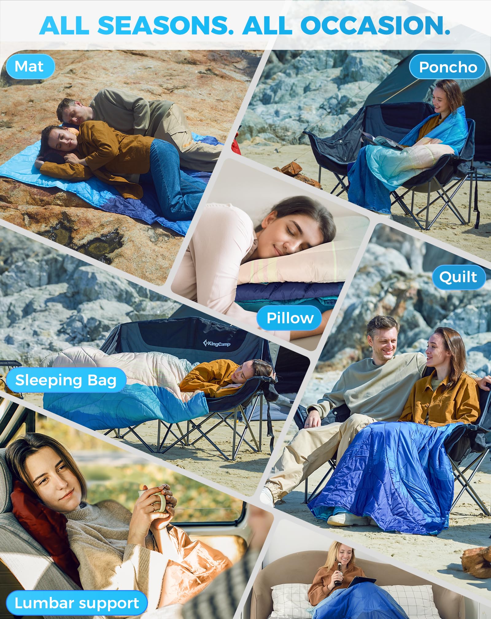KingCamp SMART 150 XL Ultralight Camping Blanket ¨C Packable, Wearable & Water-Repellent for Outdoor & Stadium Use