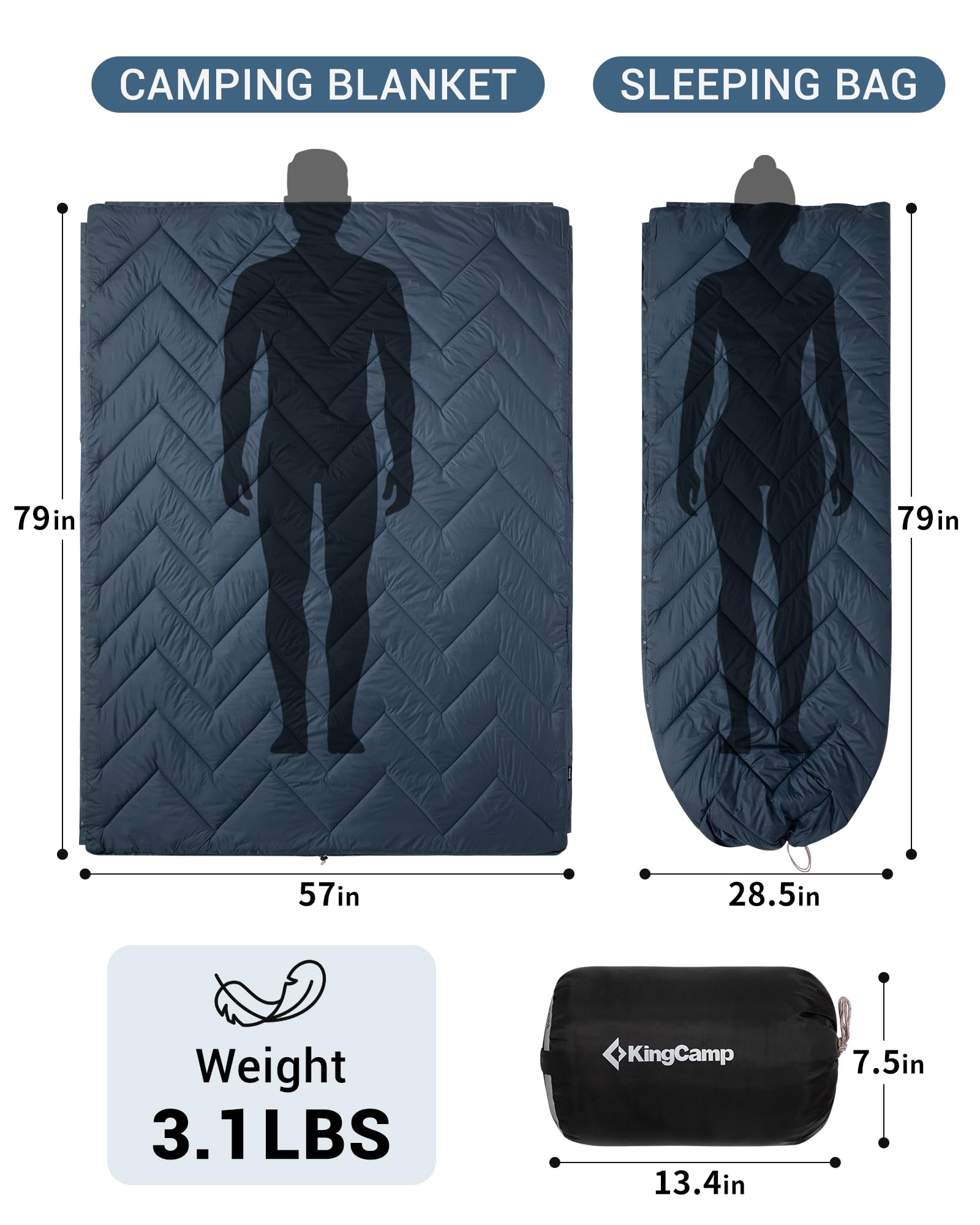 KingCamp Sherpa Sleeping Bag Blanket | 2-in-1 for Camping, Car & Home | Lightweight & Packable