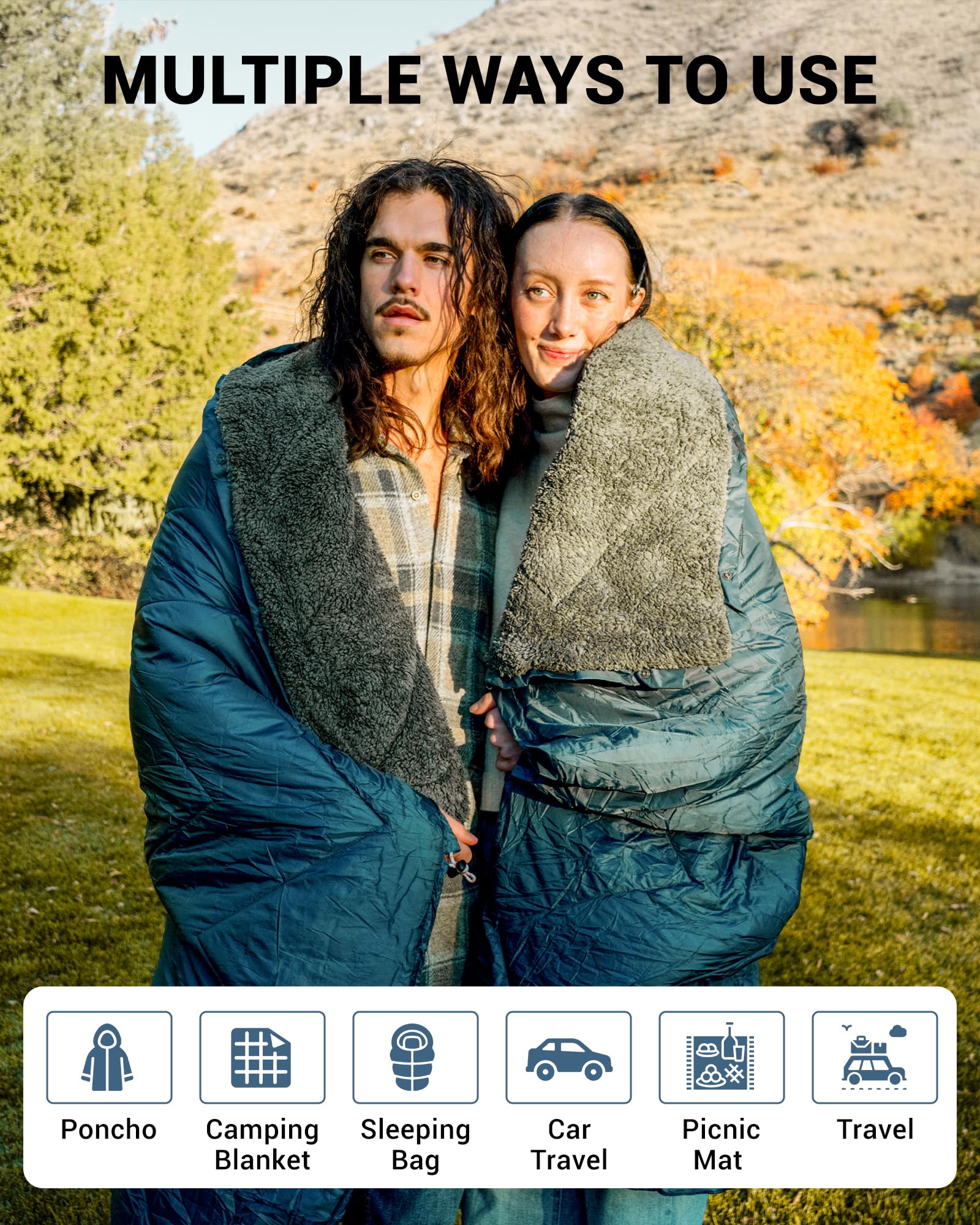 KingCamp Sherpa Sleeping Bag Blanket | 2-in-1 for Camping, Car & Home | Lightweight & Packable