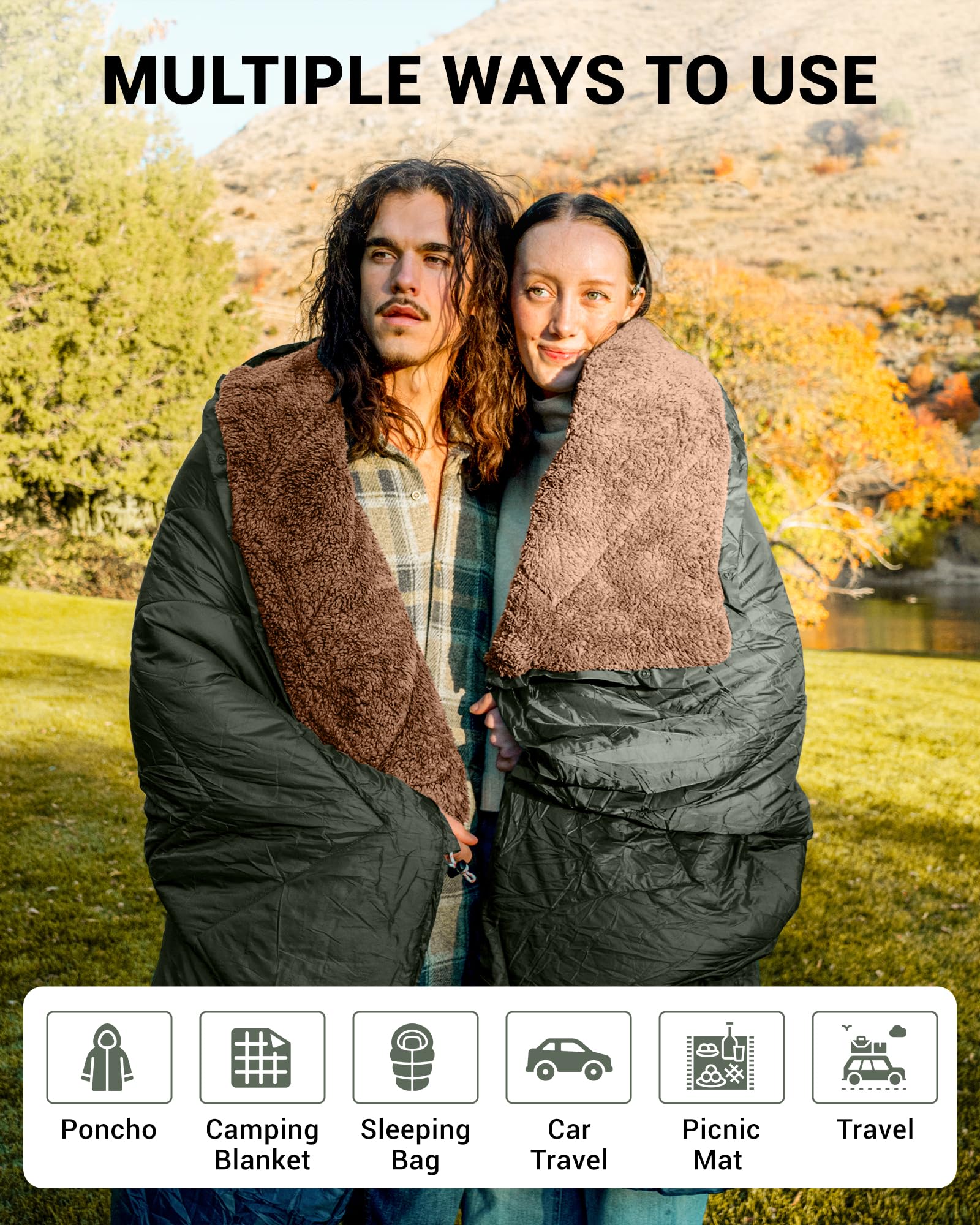 KingCamp Sherpa Sleeping Bag Blanket | 2-in-1 for Camping, Car & Home | Lightweight & Packable