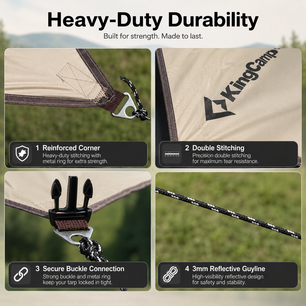 KingCamp Shield Hexa Tarp Heavy Duty Durability with Double Stitching and 3mm Reflective Guyline