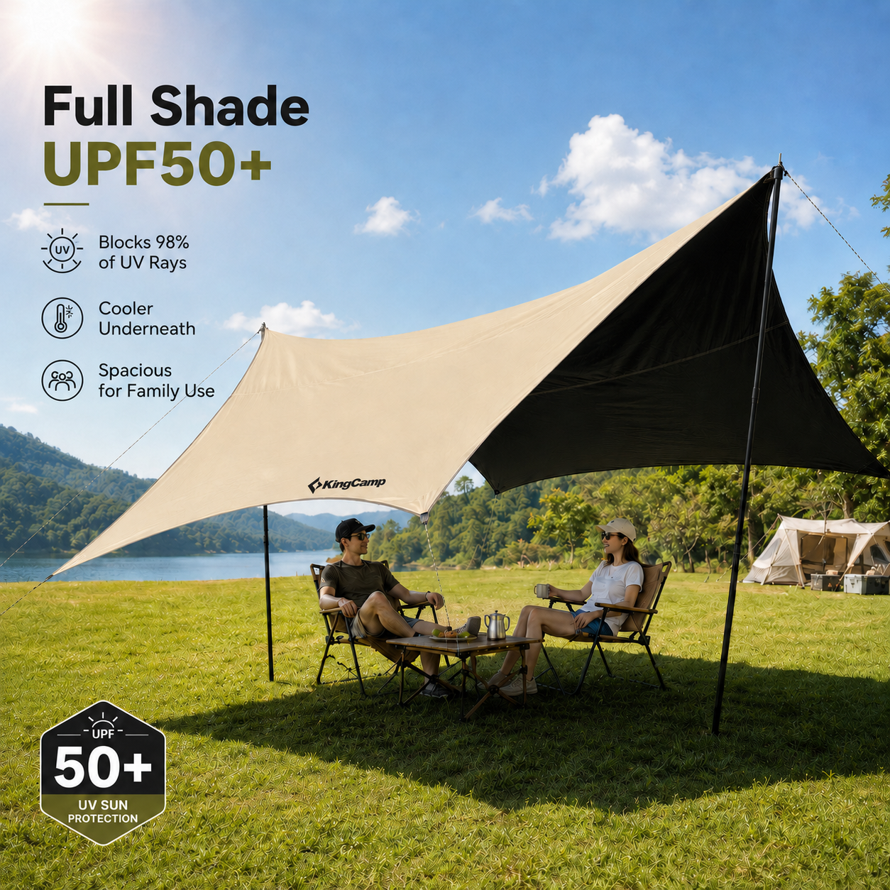 KingCamp Shield Hexa Tarp, 14.4 ft Blackout Camping Tarp Shelter with Full Shade UPF50+ Protection
