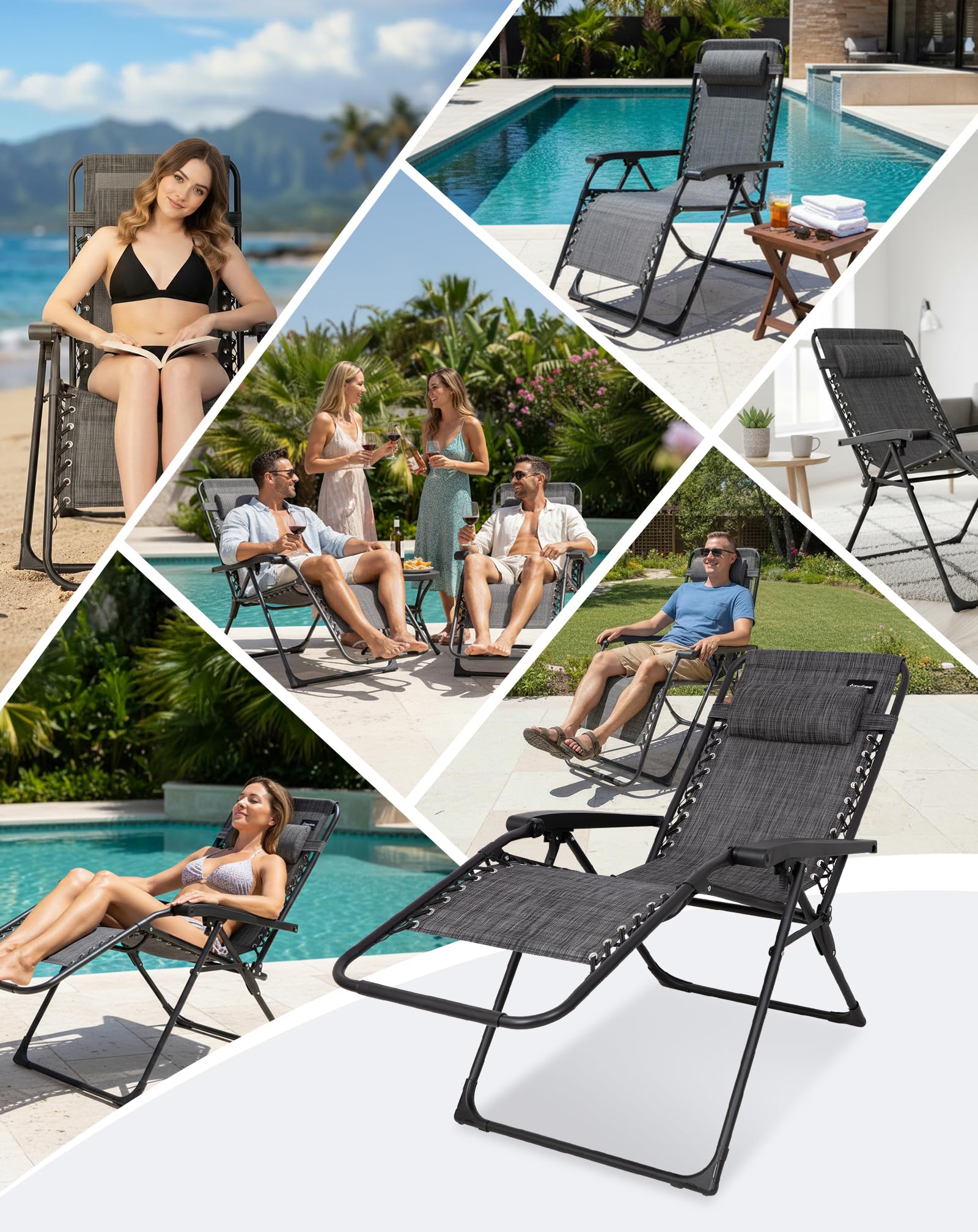 KingCamp Zero Gravity Chair, Adjustable Reclining Outdoor Lounge Chair with Steel Tube Frame：Heavy-Duty Strength
