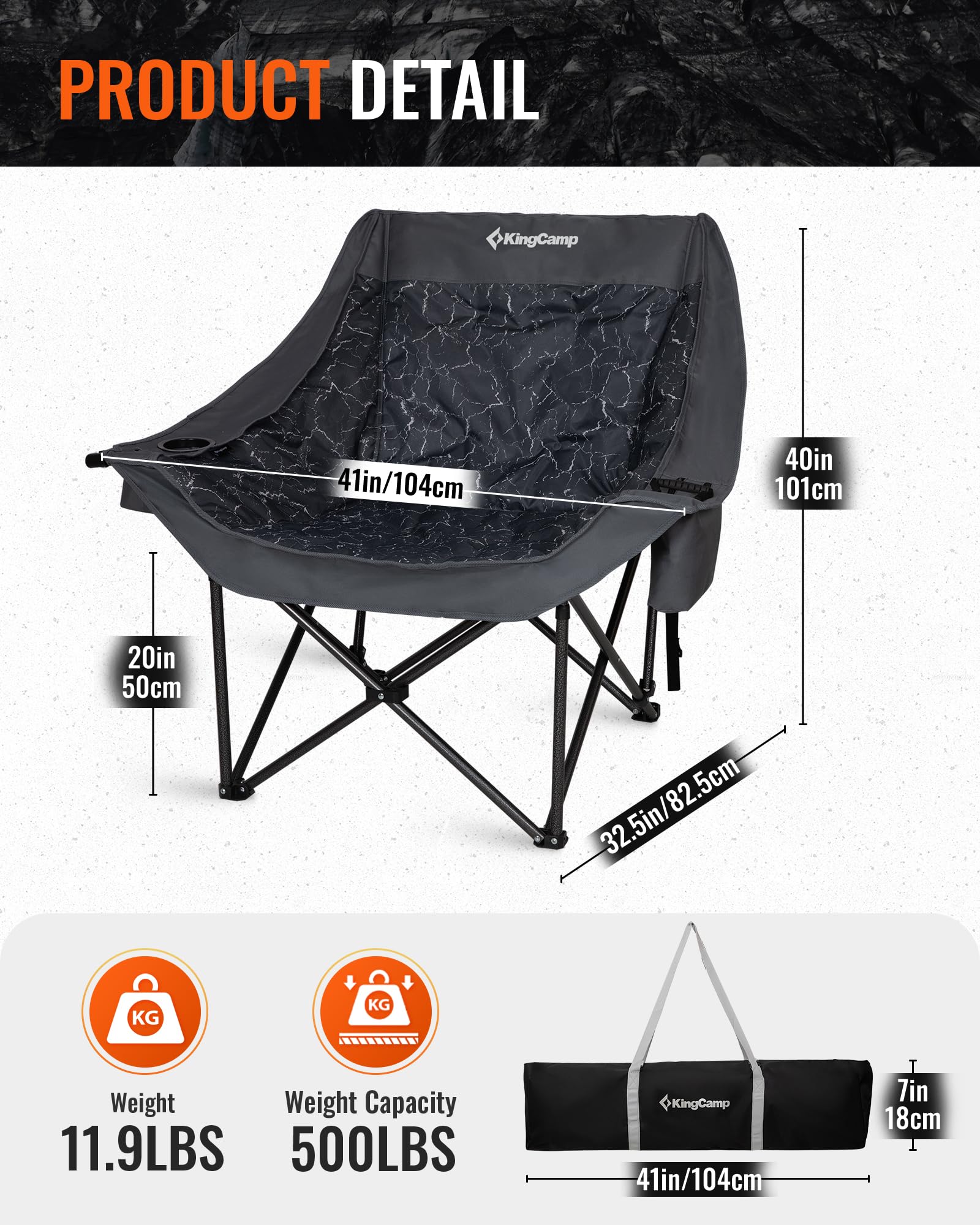 KingCamp CANNA C10 PLUS Oversized Padded Camping Chair Lava Grey