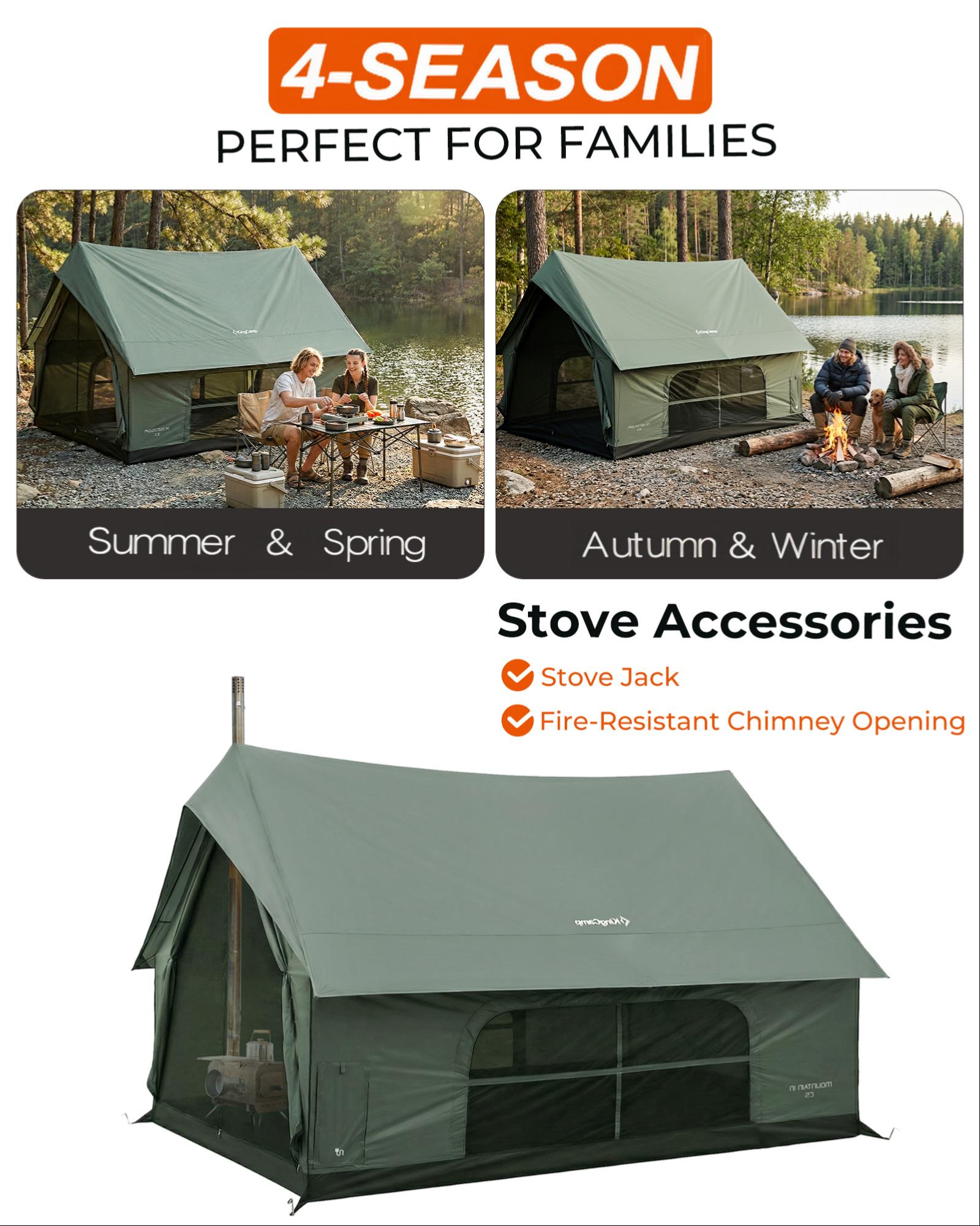 MOUNTAIN IN C5 Canvas Hot Tent | 5-6 Person Cabin Tent with Stove Jack
