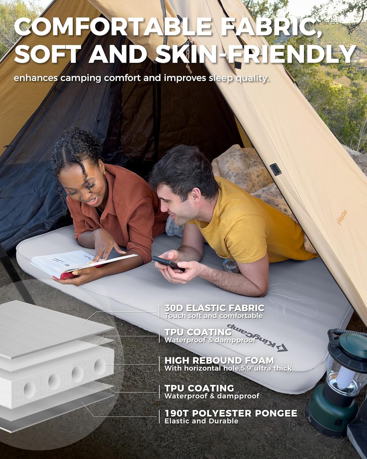 Buy 5.9'' Thick Self-Inflating Double Camping Sleeping Pad! – KingCamp