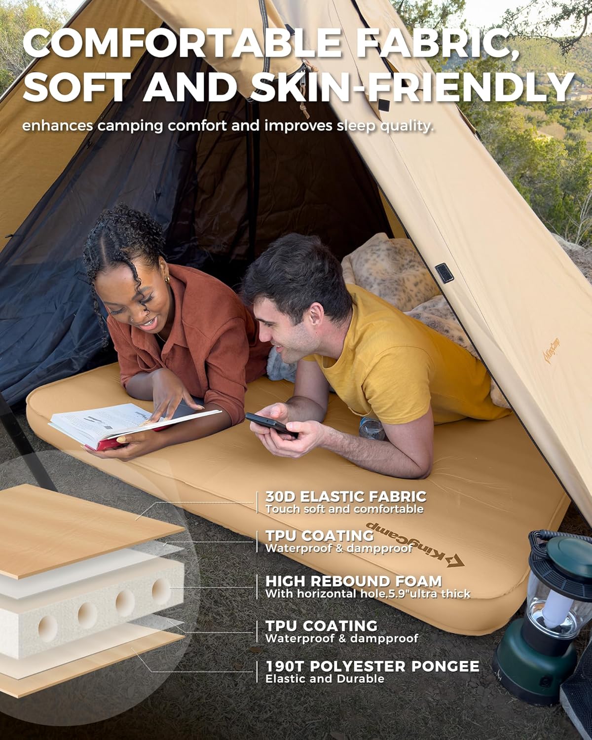 Buy 5.9'' Thick Self-Inflating Double Camping Sleeping Pad! – KingCamp