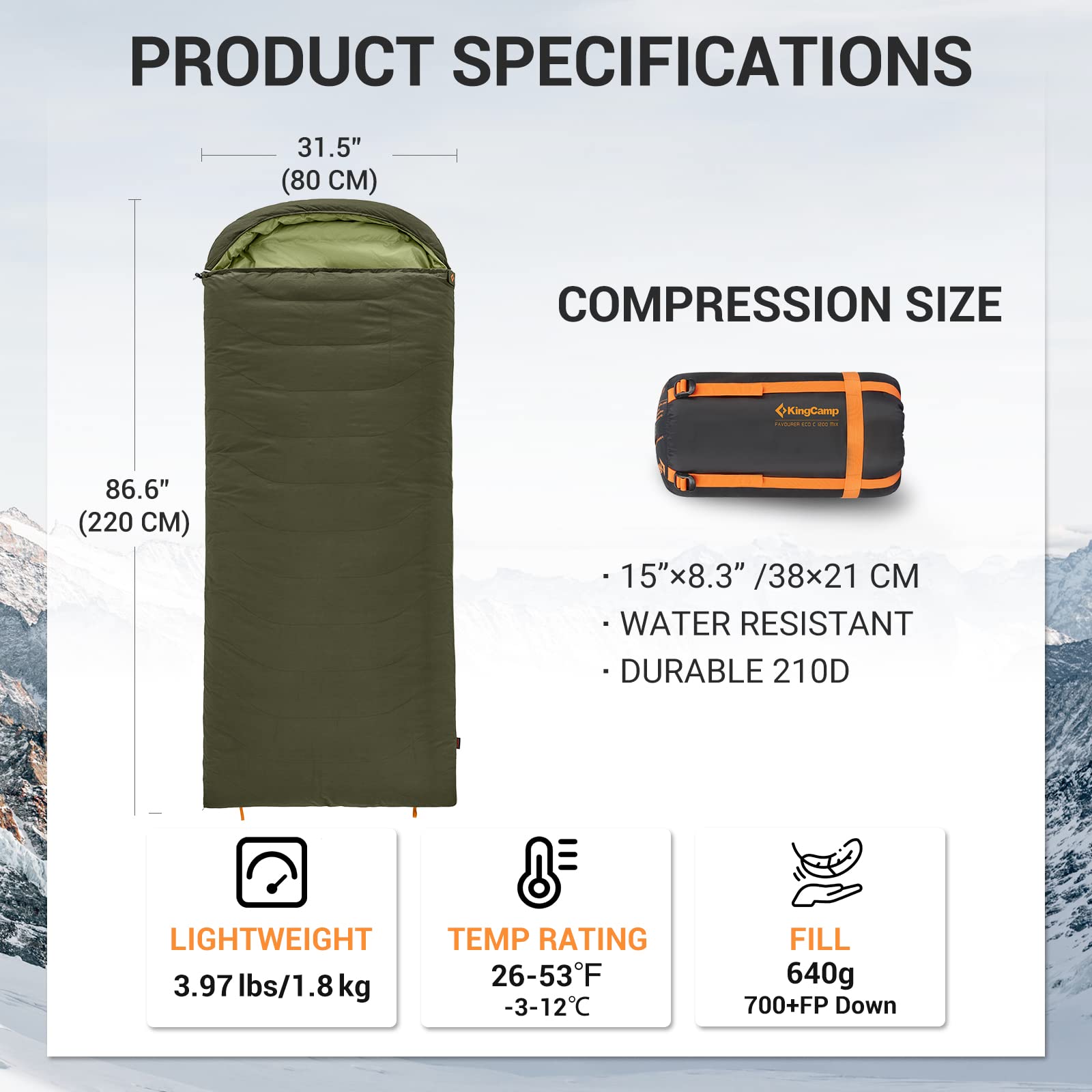 KingCamp Recycled Down and Cotton Blend Sleeping Bag: Cozy Camping