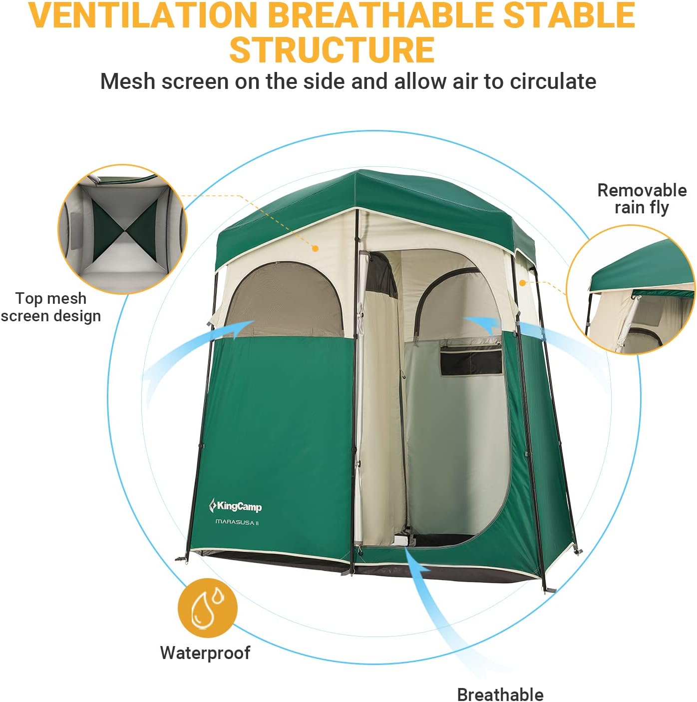 KingCamp Spacious Double Room Shower Tent Solar Shower Combo