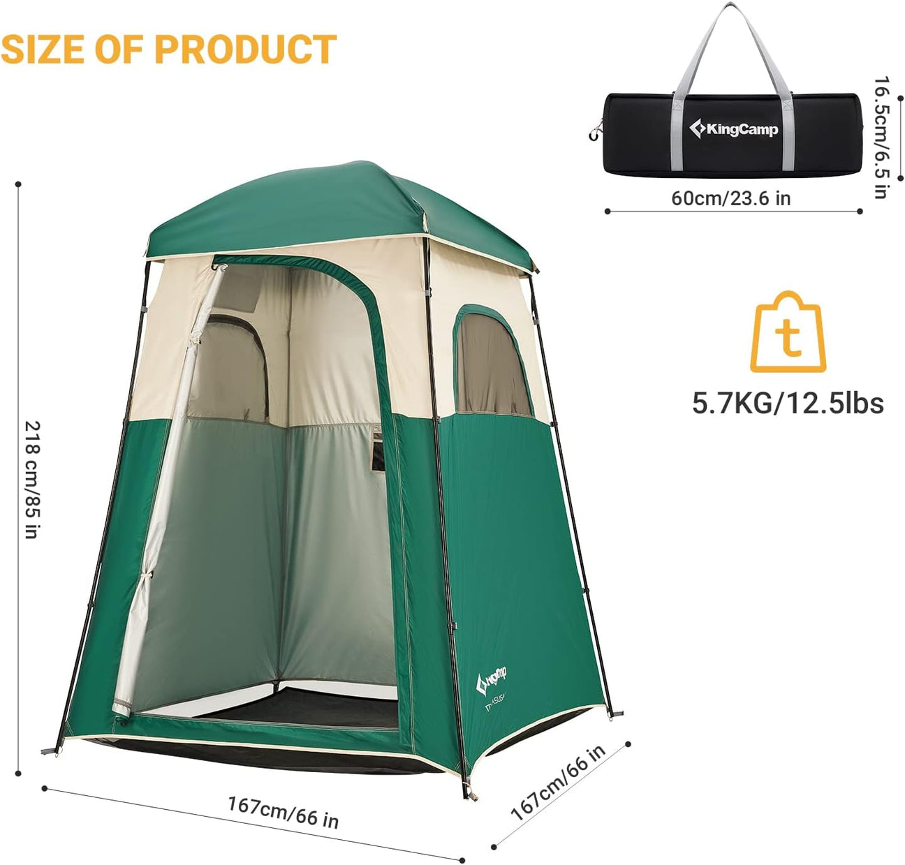 KingCamp Spacious Single Shower Tent Solar Shower Set