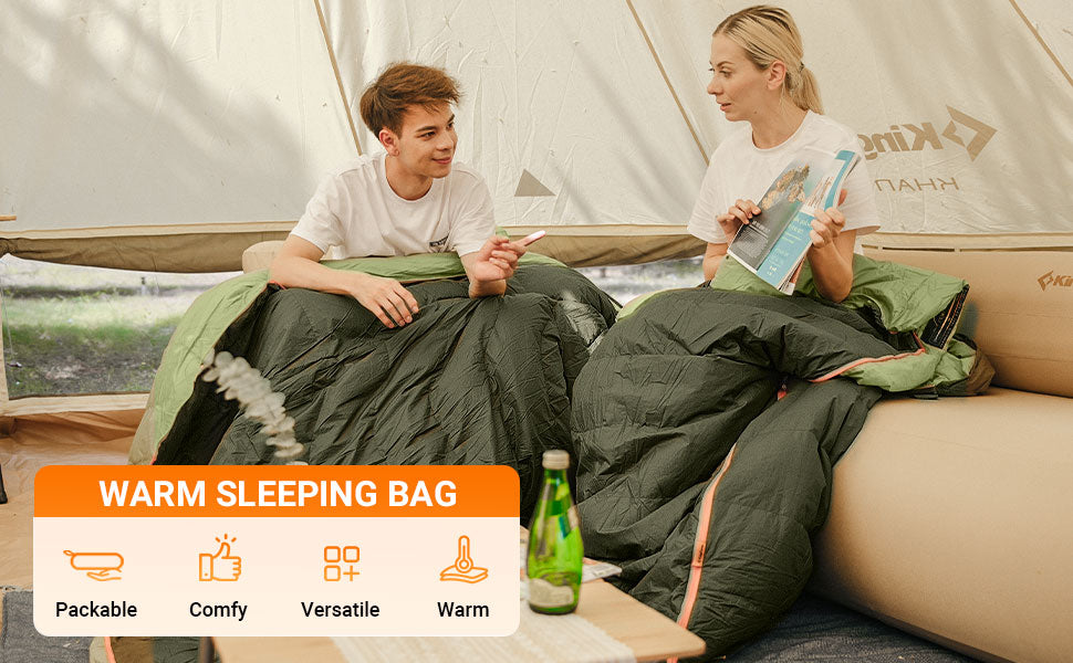 king camp schlafsack KingCamp Schlafsack aus recycelter Daunen- und Baumwollmischung: Gemütlicher Campingkomfort