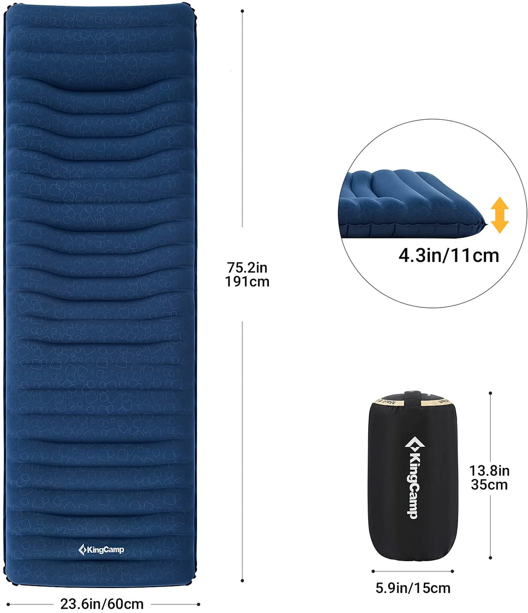 Stretched Inflatable KingCamp Ergonomic Stretching Inflatable Sleeping Pad - Restful Sleep ...