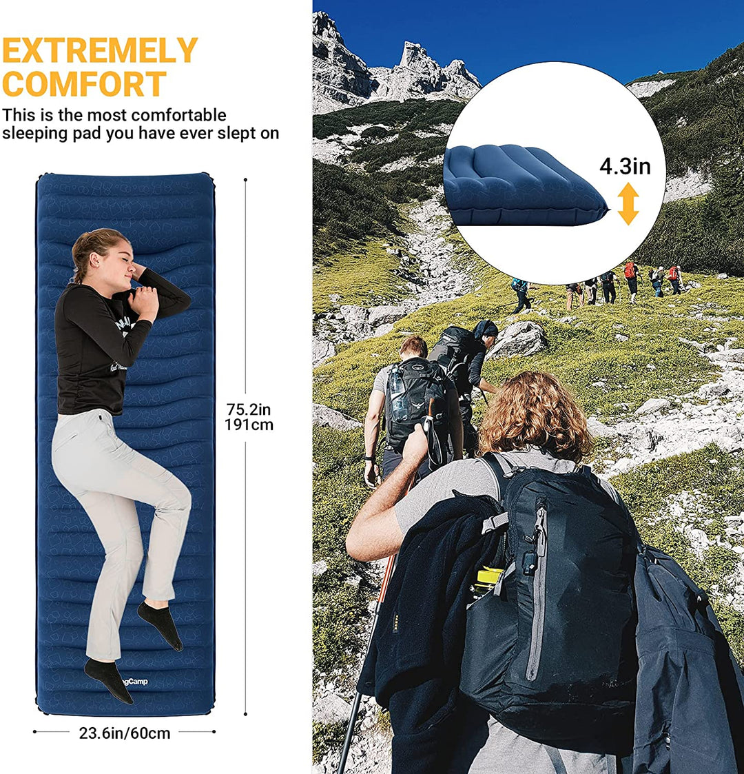 Stretched Inflatable KingCamp Ergonomic Stretching Inflatable Sleeping Pad - Restful Sleep ...