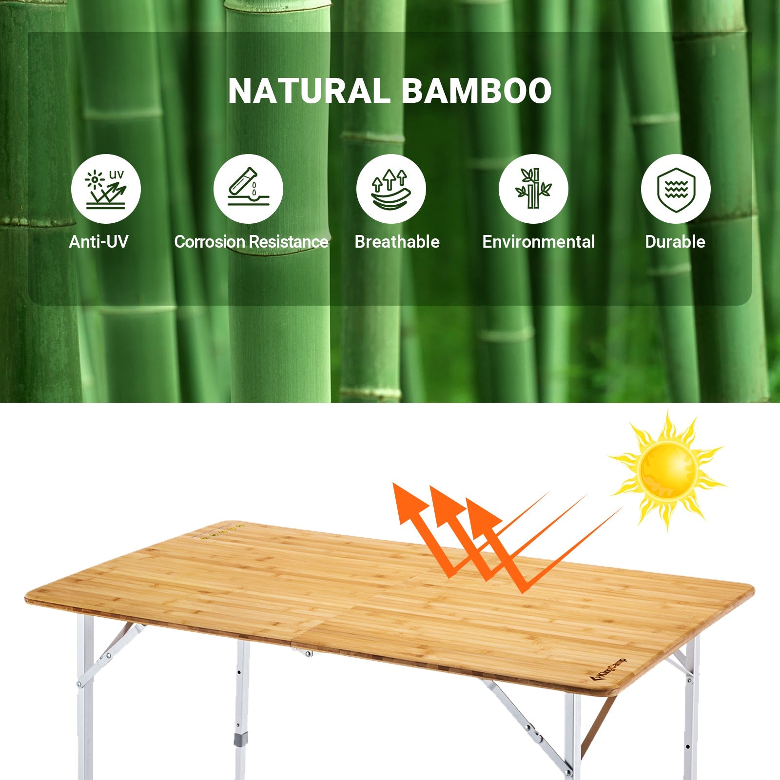 KingCamp Bamboo Folding Camping Table for Family Camping