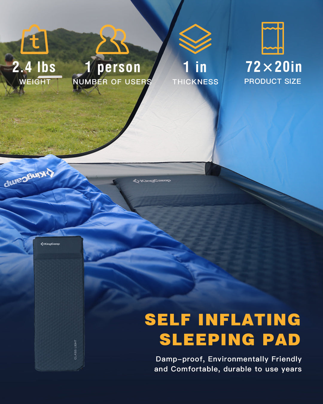 KingCamp Outdoor Self-Inflating Sleeping Pads with Pillow