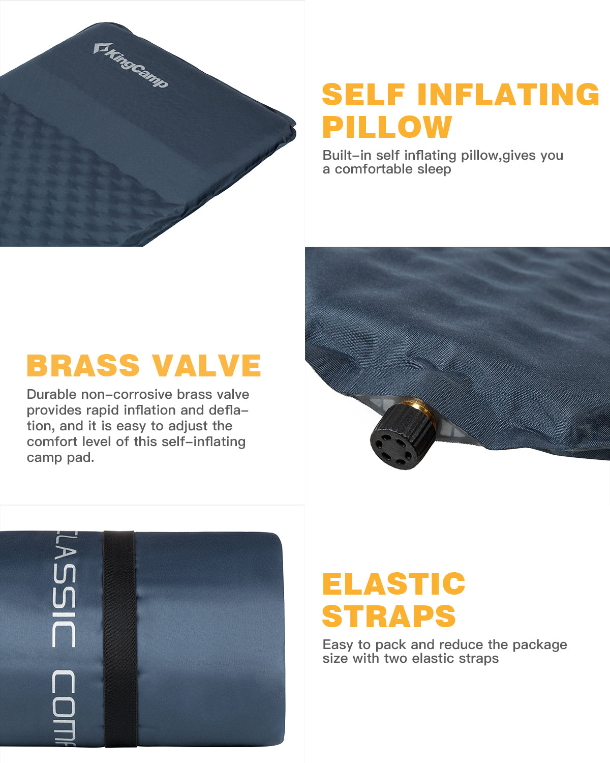 KingCamp Outdoor Self Inflating Sleeping Pads with Pillow