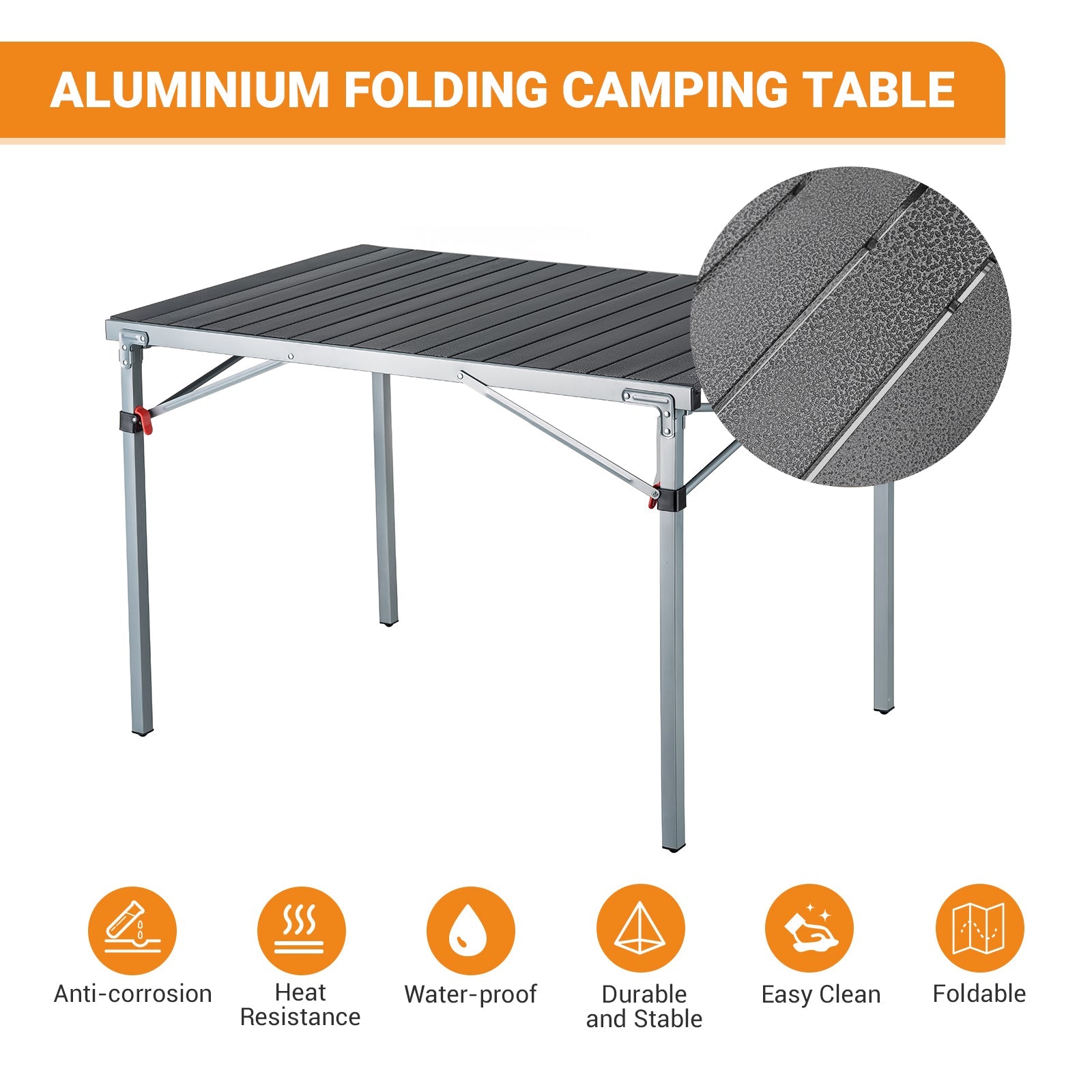 Table de camping pliante 6 pers. en aluminium